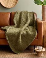 Chunky Hand Knit Wool Throw - Olive