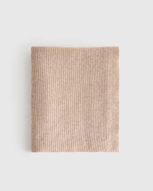 Ribbed Knit Cashmere Throw - Oatmeal