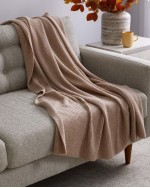 Ribbed Knit Cashmere Throw - Oatmeal