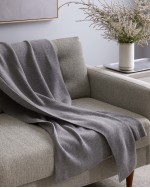 Ribbed Knit Cashmere Throw - Heather Grey