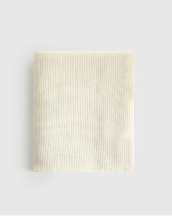 Ribbed Knit Cashmere Throw - Ivory