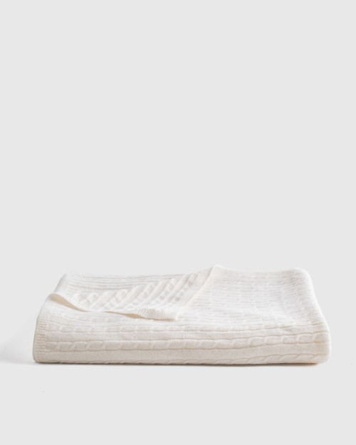 Cable Knit Cashmere Throw - Ivory