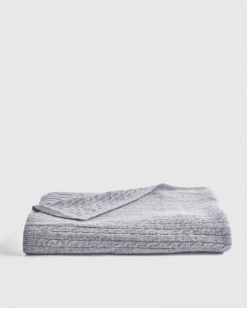 Cable Knit Cashmere Throw - Heather Grey