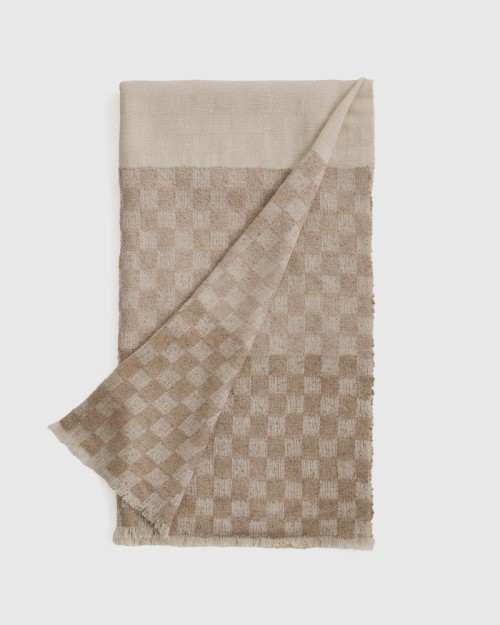 Silk Cashmere Checkered Boucle Throw - Natural