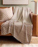 Silk Cashmere Checkered Boucle Throw - Natural