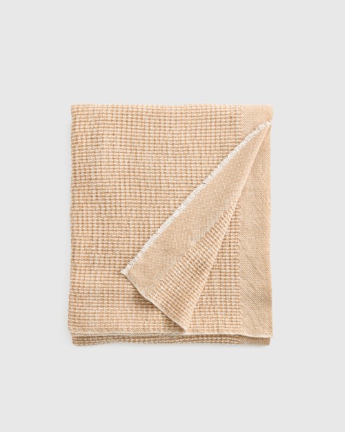 Cashmere Wool Patterned Throw - Camel