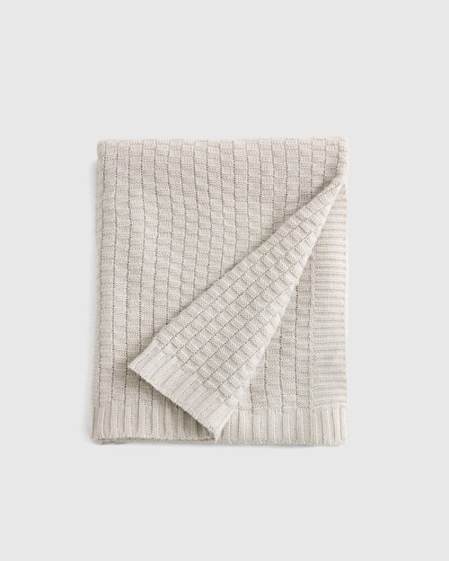 Cotton Cashmere Knit Blanket - Light Grey