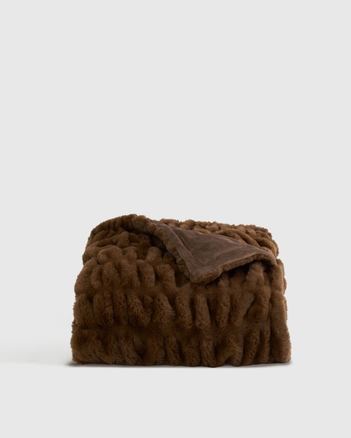 Textured Faux Fur Throw - Chocolate