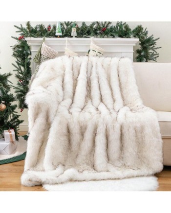 Luxury White Fur Throw Blanket With Black Tip Warm Thick Faux Fur Blanket For Couch Bed Fuzzy Fluffy Cozy Sofa Blanket