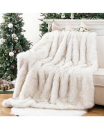 Luxury White Fur Throw Blanket With Black Tip Warm Thick Faux Fur Blanket For Couch Bed Fuzzy Fluffy Cozy Sofa Blanket