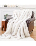 Luxury White Fur Throw Blanket With Black Tip Warm Thick Faux Fur Blanket For Couch Bed Fuzzy Fluffy Cozy Sofa Blanket