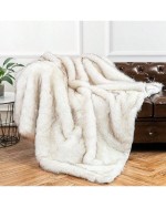 Luxury White Fur Throw Blanket With Black Tip Warm Thick Faux Fur Blanket For Couch Bed Fuzzy Fluffy Cozy Sofa Blanket