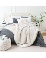 Luxury White Fur Throw Blanket With Black Tip Warm Thick Faux Fur Blanket For Couch Bed Fuzzy Fluffy Cozy Sofa Blanket