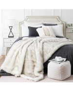 Luxury White Fur Throw Blanket With Black Tip Warm Thick Faux Fur Blanket For Couch Bed Fuzzy Fluffy Cozy Sofa Blanket