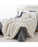 Luxury White Fur Throw Blanket With Black Tip Warm Thick Faux Fur Blanket For Couch Bed Fuzzy Fluffy Cozy Sofa Blanket