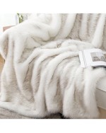 Luxury White Fur Throw Blanket With Black Tip Warm Thick Faux Fur Blanket For Couch Bed Fuzzy Fluffy Cozy Sofa Blanket