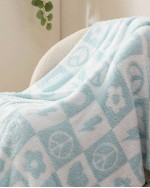 Blanket Super Soft Knit Throw Blanket Warm Cozy Reversible Blanket Fluffy Fuzzy Plush Lightweight Blanket For Couch Sofa Bed - Love Peace Blue